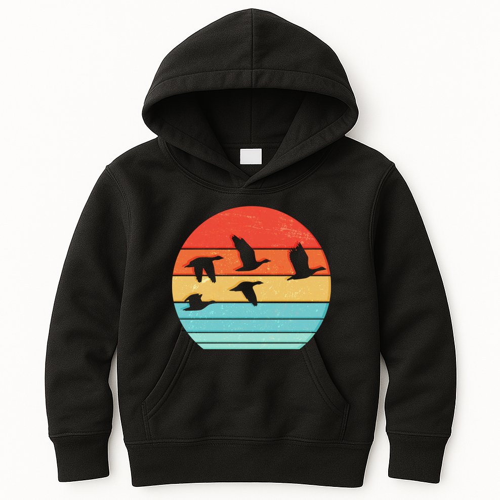 Retro Duck Hunting Sunset Kids Hoodie