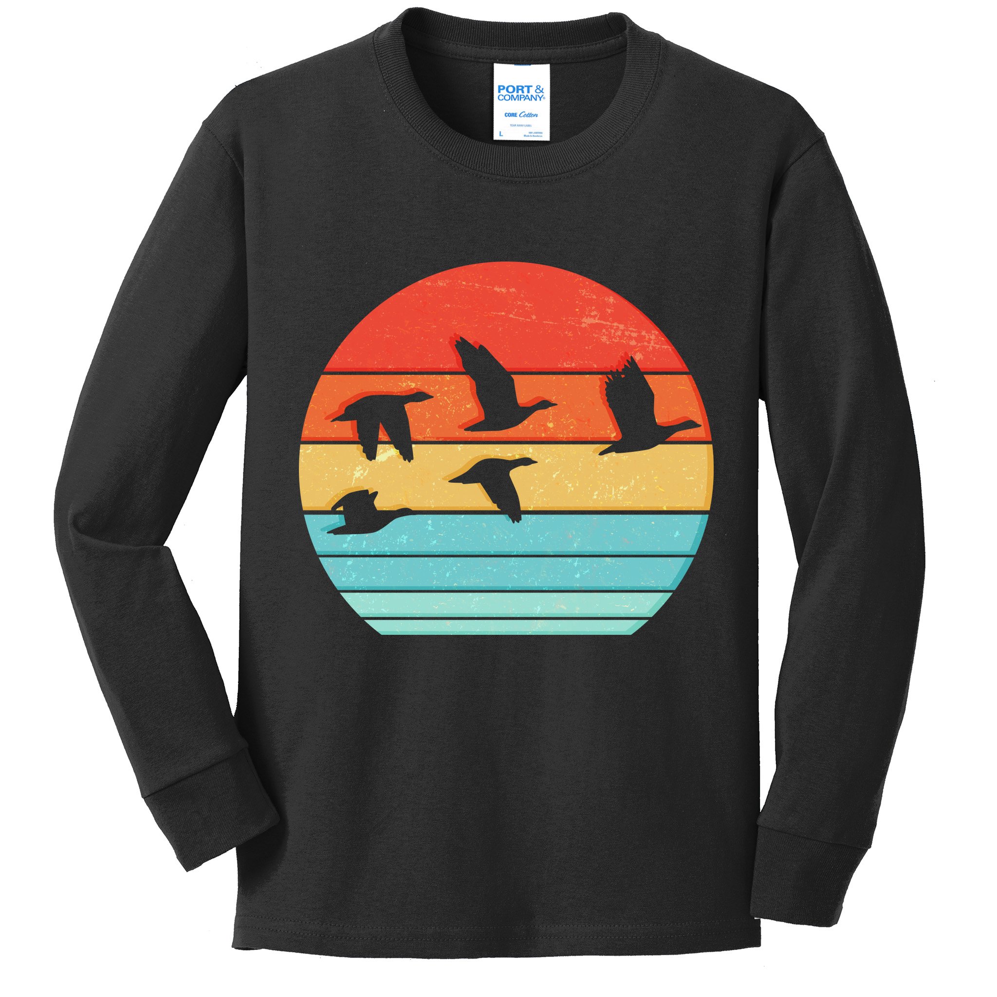 Retro Duck Hunting Sunset Kids Long Sleeve Shirt