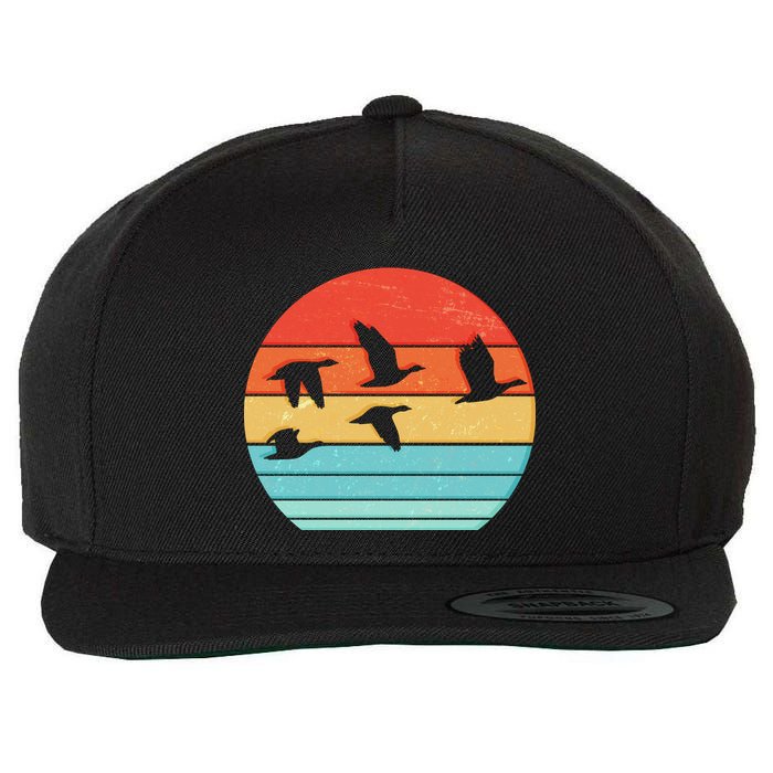 Retro Duck Hunting Sunset Wool Snapback Cap