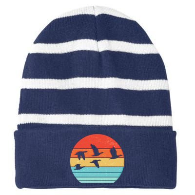 Retro Duck Hunting Sunset Striped Beanie with Solid Band