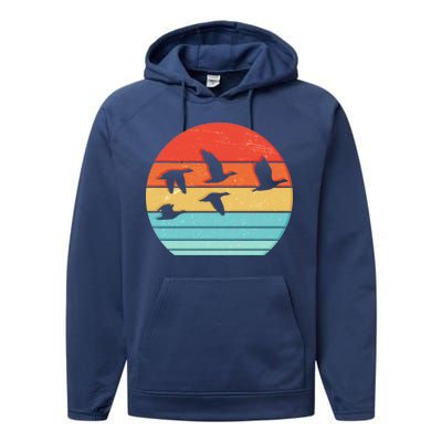 Retro Duck Hunting Sunset Performance Fleece Hoodie