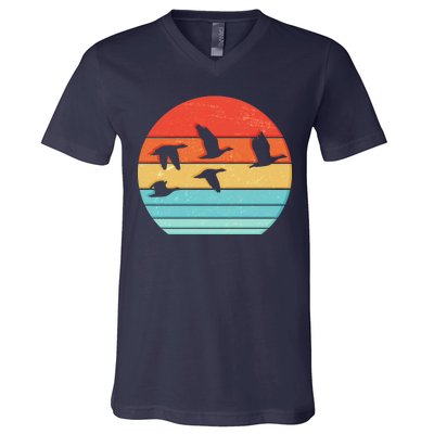 Retro Duck Hunting Sunset V-Neck T-Shirt