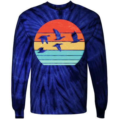 Retro Duck Hunting Sunset Tie-Dye Long Sleeve Shirt