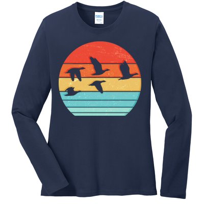 Retro Duck Hunting Sunset Ladies Long Sleeve Shirt