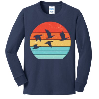 Retro Duck Hunting Sunset Kids Long Sleeve Shirt