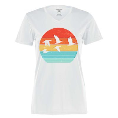 Retro Duck Hunting Sunset Women's Momentum V-Neck T-Shirt