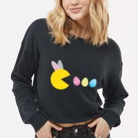 Retro Easter Egg Hunt Game Cropped Pullover Crew