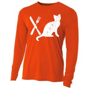 Retro Eat Pussy Funny Cat Spoon Cooling Performance Long Sleeve Crew