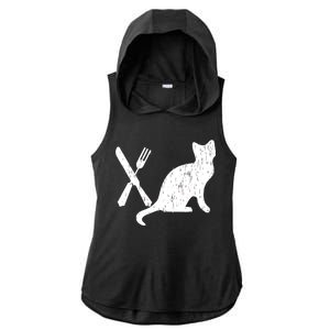 Retro Eat Pussy Funny Cat Spoon Ladies PosiCharge Tri-Blend Wicking Draft Hoodie Tank