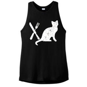 Retro Eat Pussy Funny Cat Spoon Ladies PosiCharge Tri-Blend Wicking Tank