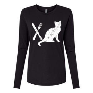 Retro Eat Pussy Funny Cat Spoon Womens Cotton Relaxed Long Sleeve T-Shirt