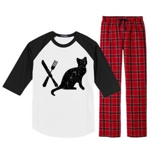 Retro Eat Pussy Funny Cat Spoon Raglan Sleeve Pajama Set