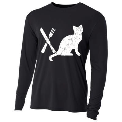 Retro Eat Pussy Funny Cat Spoon Cooling Performance Long Sleeve Crew