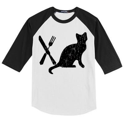 Retro Eat Pussy Funny Cat Spoon Kids Colorblock Raglan Jersey