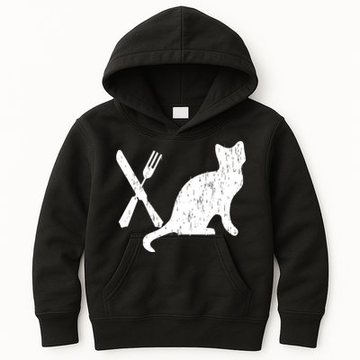 Retro Eat Pussy Funny Cat Spoon Kids Hoodie