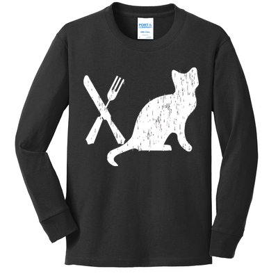 Retro Eat Pussy Funny Cat Spoon Kids Long Sleeve Shirt