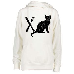 Retro Eat Pussy Funny Cat Spoon Womens Funnel Neck Pullover Hood