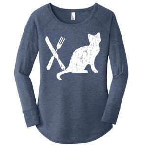 Retro Eat Pussy Funny Cat Spoon Women's Perfect Tri Tunic Long Sleeve Shirt