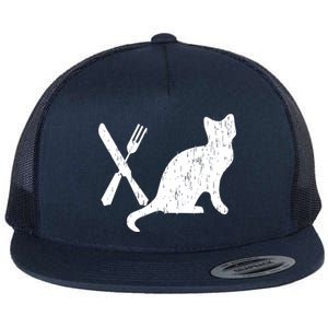 Retro Eat Pussy Funny Cat Spoon Flat Bill Trucker Hat