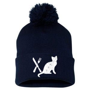 Retro Eat Pussy Funny Cat Spoon Pom Pom 12in Knit Beanie