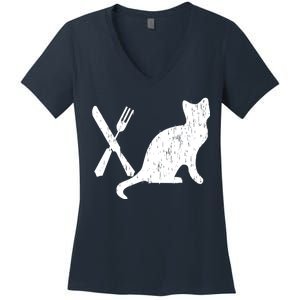 Retro Eat Pussy Funny Cat Spoon Women's V-Neck T-Shirt