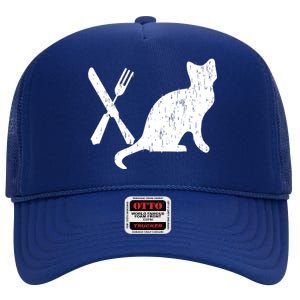 Retro Eat Pussy Funny Cat Spoon High Crown Mesh Back Trucker Hat