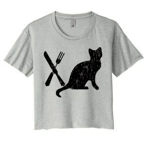 Retro Eat Pussy Funny Cat Spoon Women's Crop Top Tee