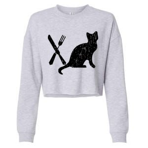 Retro Eat Pussy Funny Cat Spoon Cropped Pullover Crew