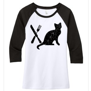 Retro Eat Pussy Funny Cat Spoon Women's Tri-Blend 3/4-Sleeve Raglan Shirt