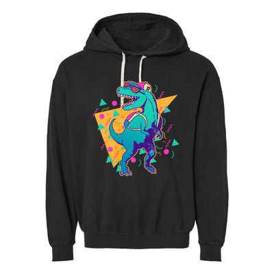 Retro Eighties Nineties Back to School TRex Dinosaur Garment-Dyed Fleece Hoodie