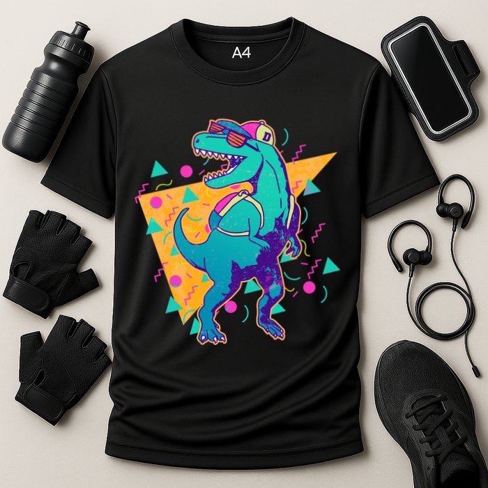 Retro Eighties Nineties Back to School TRex Dinosaur Cooling Performance Crew T-Shirt