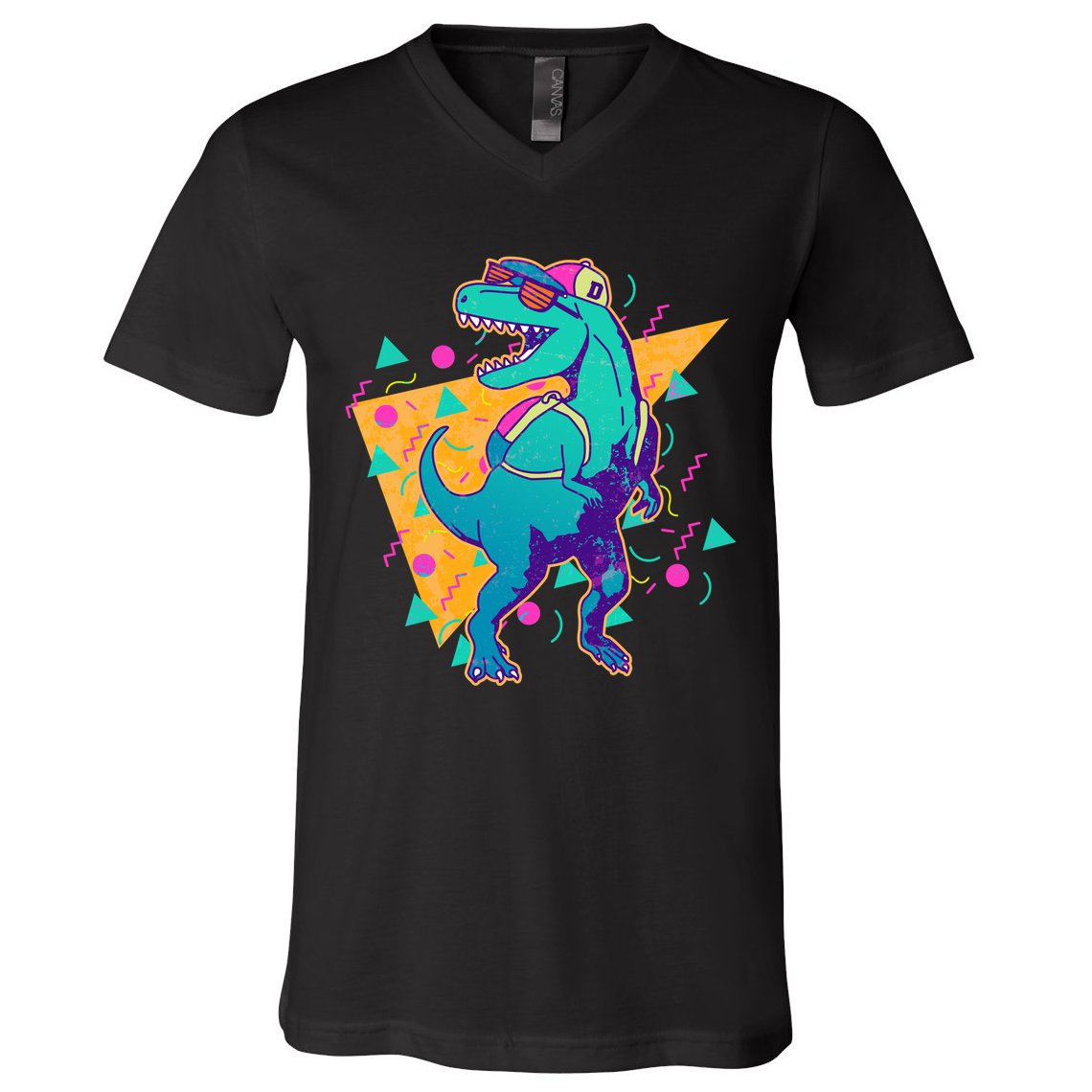 Retro Eighties Nineties Back to School TRex Dinosaur V-Neck T-Shirt