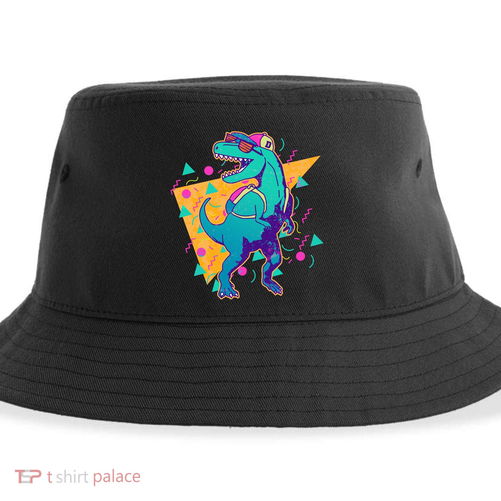 Retro Eighties Nineties Back to School TRex Dinosaur Sustainable Bucket Hat
