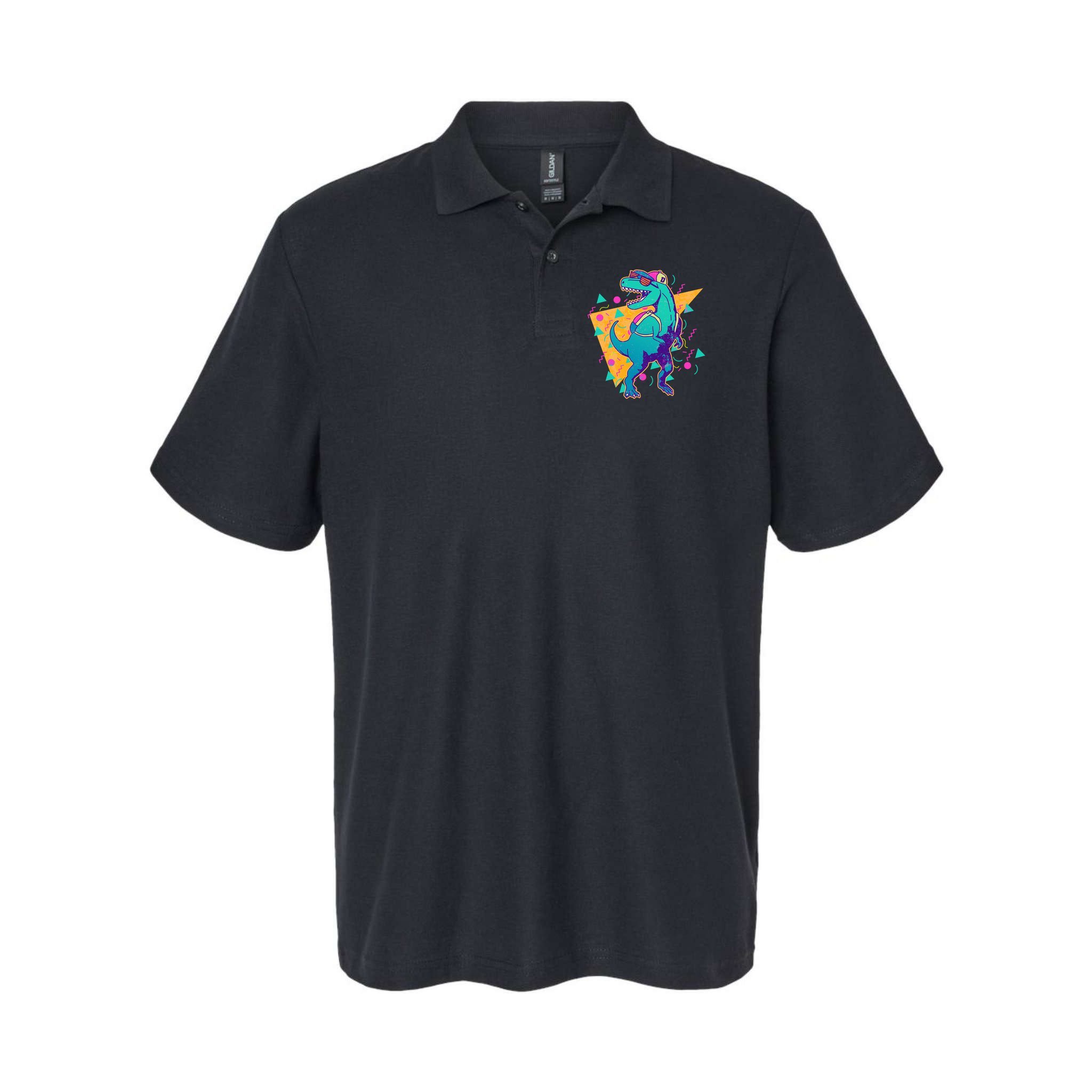 Retro Eighties Nineties Back to School TRex Dinosaur Polo