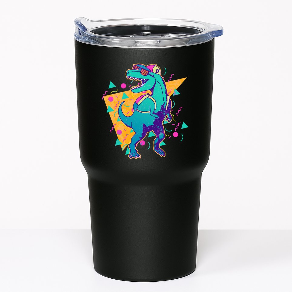 Retro Eighties Nineties Back to School TRex Dinosaur Tumbler