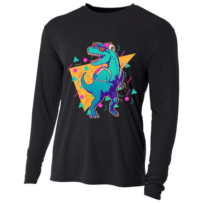 Retro Eighties Nineties Back to School TRex Dinosaur Cooling Performance Long Sleeve Crew