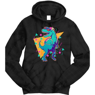 Retro Eighties Nineties Back to School TRex Dinosaur Tie Dye Hoodie