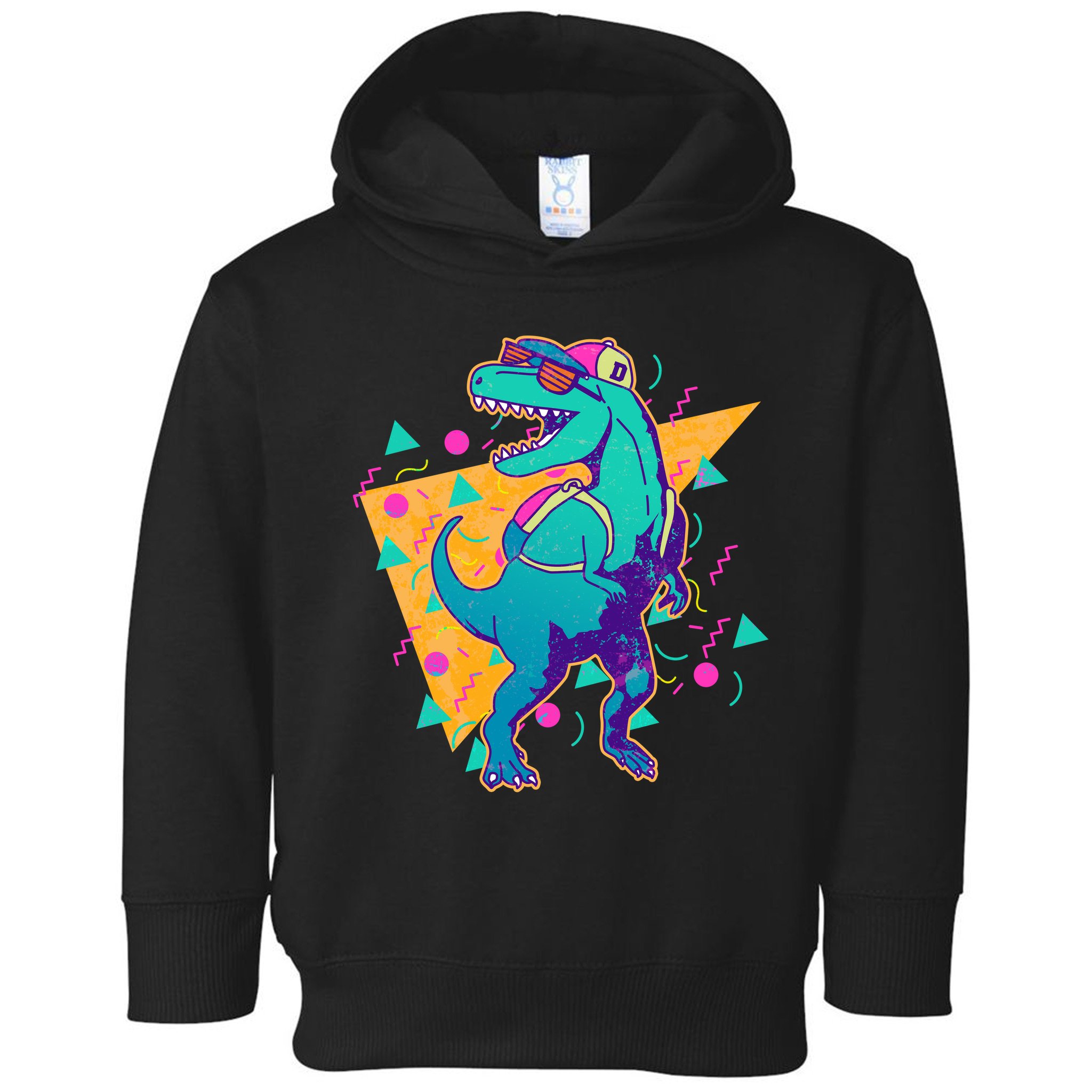 Retro Eighties Nineties Back to School TRex Dinosaur Toddler Hoodie
