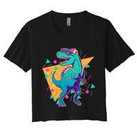 Retro Eighties Nineties Back to School TRex Dinosaur Women's Crop Top Tee