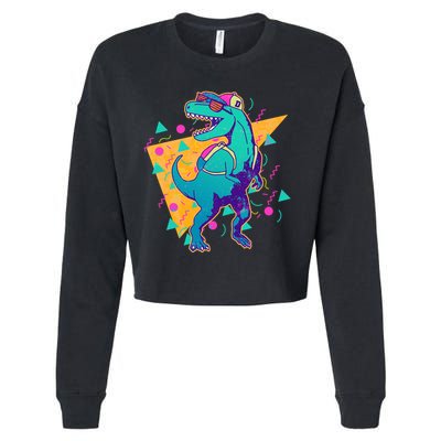 Retro Eighties Nineties Back to School TRex Dinosaur Cropped Pullover Crew