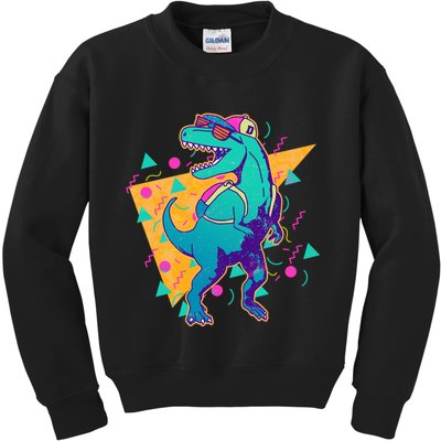 Retro Eighties Nineties Back to School TRex Dinosaur Kids Sweatshirt