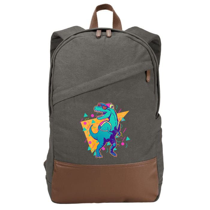 Retro Eighties Nineties Back to School TRex Dinosaur Cotton Canvas Backpack