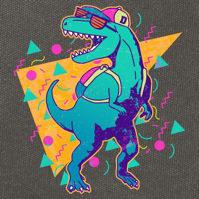 Retro Eighties Nineties Back to School TRex Dinosaur Cotton Canvas Backpack