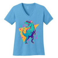 Retro Eighties Nineties Back to School TRex Dinosaur Women's V-Neck T-Shirt