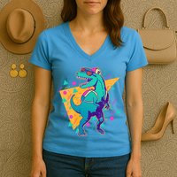 Retro Eighties Nineties Back to School TRex Dinosaur Women's V-Neck T-Shirt