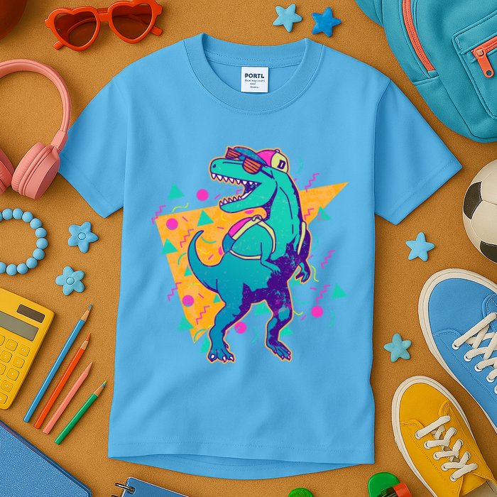 Retro Eighties Nineties Back to School TRex Dinosaur Kids T-Shirt