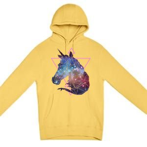 Retro Eighties Polygon Galaxy Unicorn Premium Pullover Hoodie