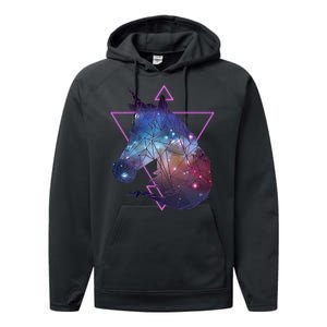 Retro Eighties Polygon Galaxy Unicorn Performance Fleece Hoodie