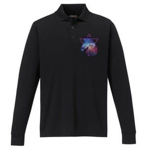 Retro Eighties Polygon Galaxy Unicorn Performance Long Sleeve Polo