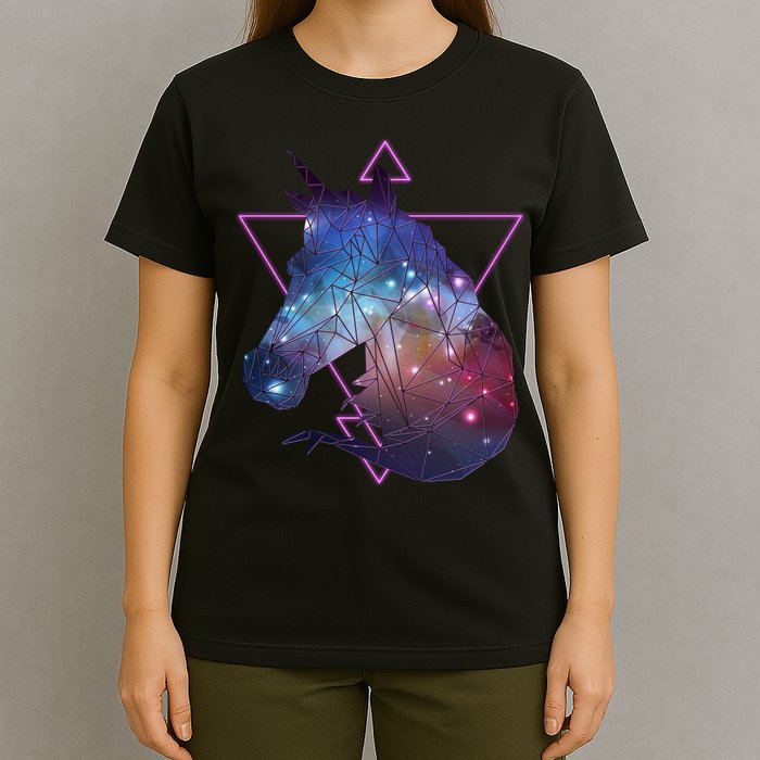 Retro Eighties Polygon Galaxy Unicorn T-Shirt
